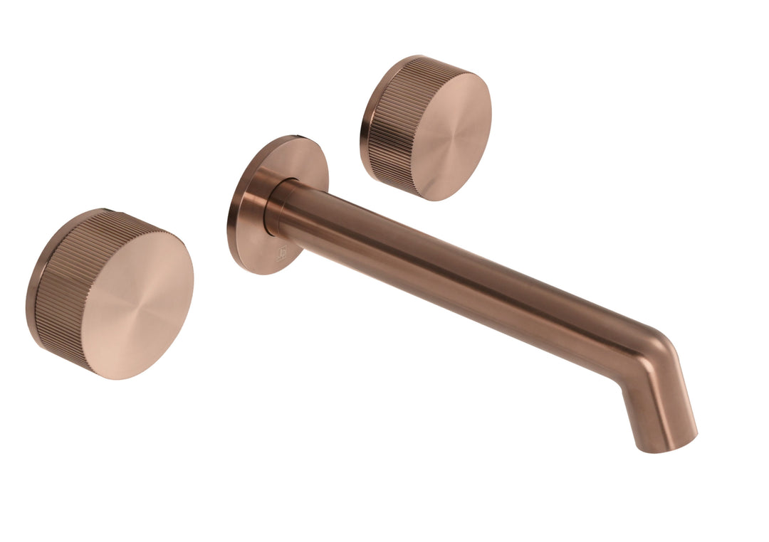 Bronze 3 tap hole ribbed basin tap wall mounted